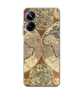 Funda para [ Realme 10 Pro ] Dibujo Auténtico [ Antiguo Mapa Mundi ] de Silicona Flexible