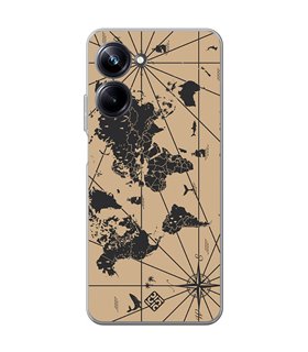 Funda para [ Realme 10 Pro ] Dibujo Auténtico [ Mapa Mundi ] de Silicona Flexible para Smartphone 