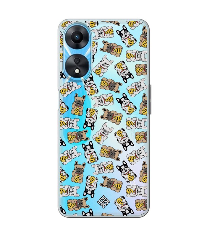 Funda para [ OPPO A78 5G ] Dibujo Cute [ Perro Bulldog de la Suerte ] de Silicona Flexible para Smartphone