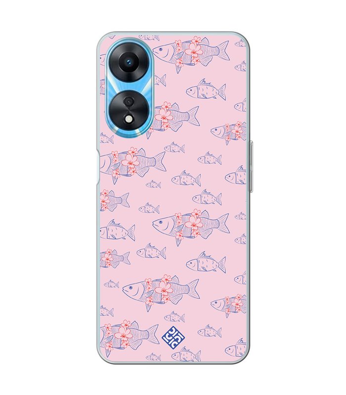 Funda para [ OPPO A78 5G ] Dibujo Japones [ Sakura y Pescado Rosa Pastel ] de Silicona