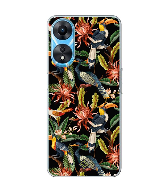 Funda para [ OPPO A78 5G ] Dibujo Mascotas [ Estampado Aves y Hojas y Flores Tropicales ] de Silicona