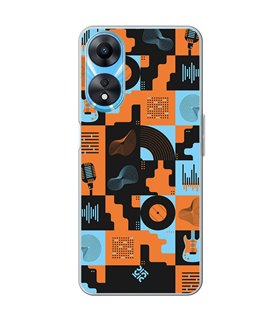 Funda para [ OPPO A78 5G ] Diseño Música [ Iconos Música Naranja y Azul ] de Silicona Flexible