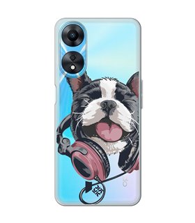 Funda para [ OPPO A78 5G ] Diseño Música [ Perro Feliz Escuchando Música ] de Silicona Flexible