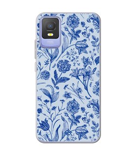 Funda para [ TCL 403 ] Dibujo Botánico [ Flores Silvestres Patron Azul ] de Silicona Flexible