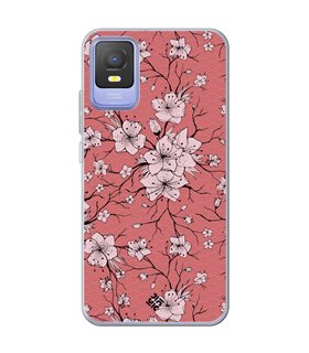 Funda para [ TCL 403 ] Dibujo Botánico [ Flores sakura con patron japones ] de Silicona Flexible