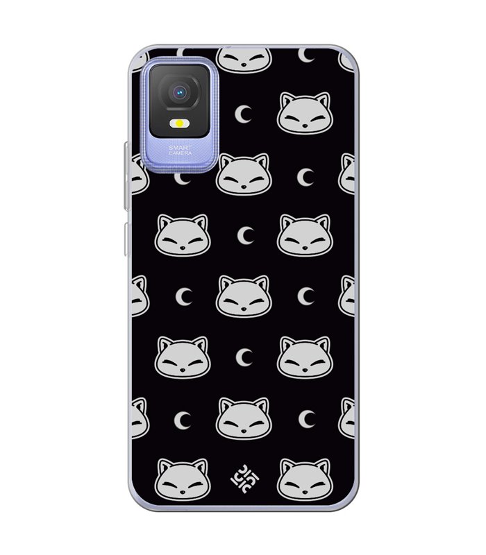 Funda para [ TCL 403 ] Dibujo Cute [ Gato Negro Lunar ] de Silicona Flexible para Smartphone