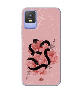 Funda para [ TCL 403 ] Dibujo Esotérico [ Tentación Floral - Rosas con Serpientes ] de Silicona Flexible