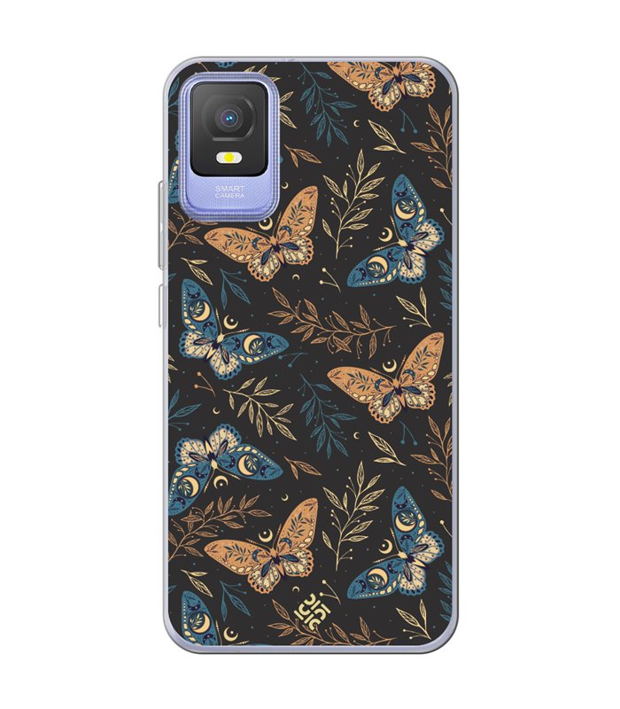 Funda para [ TCL 403 ] Dibujo Esotérico [ Boho Fondo Mágico con Ramas y Mariposas y Polillas ] de Silicona