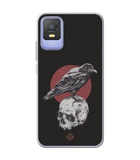 Funda para [ TCL 403 ] Dibujo Gotico [ Cuervo Sobre Cráneo ] de Silicona Flexible para Smartphone