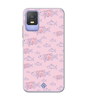 Funda para [ TCL 403 ] Dibujo Japones [ Sakura y Pescado Rosa Pastel ] de Silicona