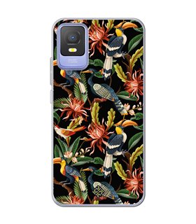 Funda para [ TCL 403 ] Dibujo Mascotas [ Estampado Aves y Hojas y Flores Tropicales ] de Silicona