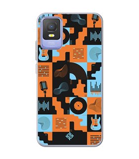 Funda para [ TCL 403 ] Diseño Música [ Iconos Música Naranja y Azul ] de Silicona Flexible