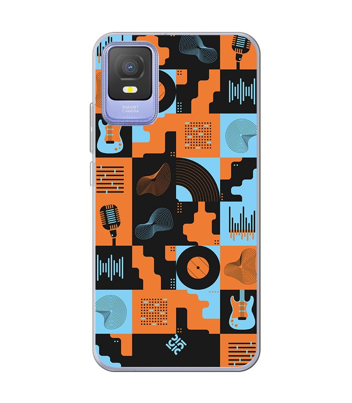 Funda para [ TCL 403 ] Diseño Música [ Iconos Música Naranja y Azul ] de Silicona Flexible