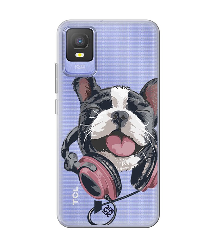 Funda para [ TCL 403 ] Diseño Música [ Perro Feliz Escuchando Música ] de Silicona Flexible