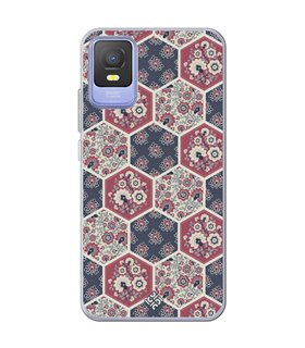 Funda para [ TCL 403 ] Dibujo Tendencias [ Diseño Azulejos Hexágonales con Flores ] de Silicona Flexible