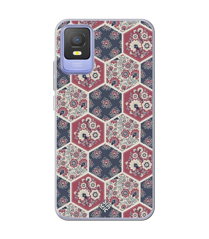 Funda para [ TCL 403 ] Dibujo Tendencias [ Diseño Azulejos Hexágonales con Flores ] de Silicona Flexible