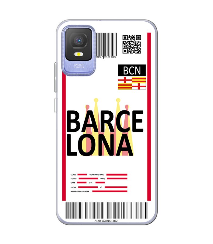 Funda para [ TCL 403 ] Billete de Avión [ Barcelona ] de Silicona Flexible para Smartphone 