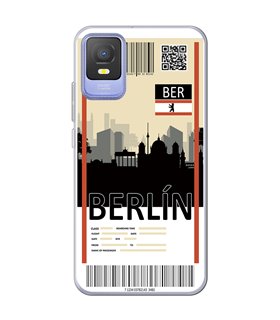 Funda para [ TCL 403 ] Billete de Avión [ Berlín ] de Silicona Flexible para Smartphone 