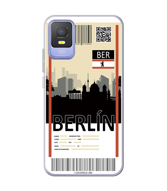 Funda para [ TCL 403 ] Billete de Avión [ Berlín ] de Silicona Flexible para Smartphone 