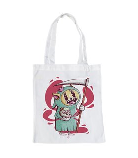 Bolsa de tela Blanca con Ilustración Perro con guadaña | Tote Bag Ilustraciones
