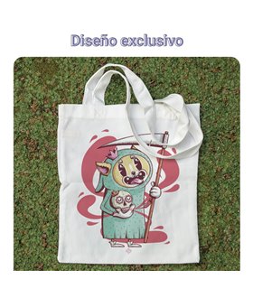 Bolsa de tela Blanca con Ilustración Perro con guadaña | Tote Bag Ilustraciones