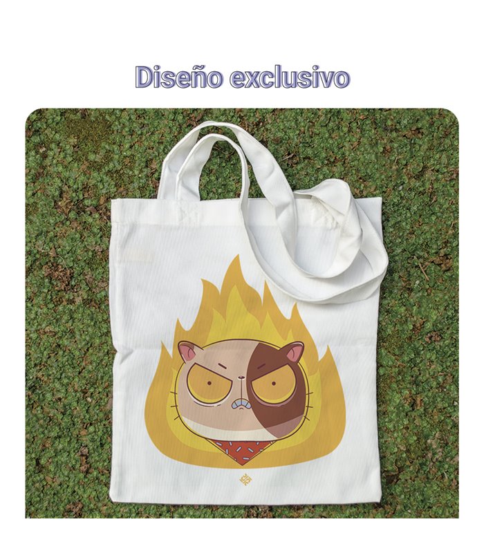 Bolsa de tela Blanca con Ilustración Gato Enfadado | Tote Bag Ilustraciones