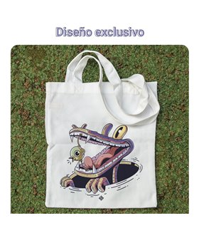 Bolsa de tela Blanca con Ilustración Cocodrilo felíz | Tote Bag Ilustraciones