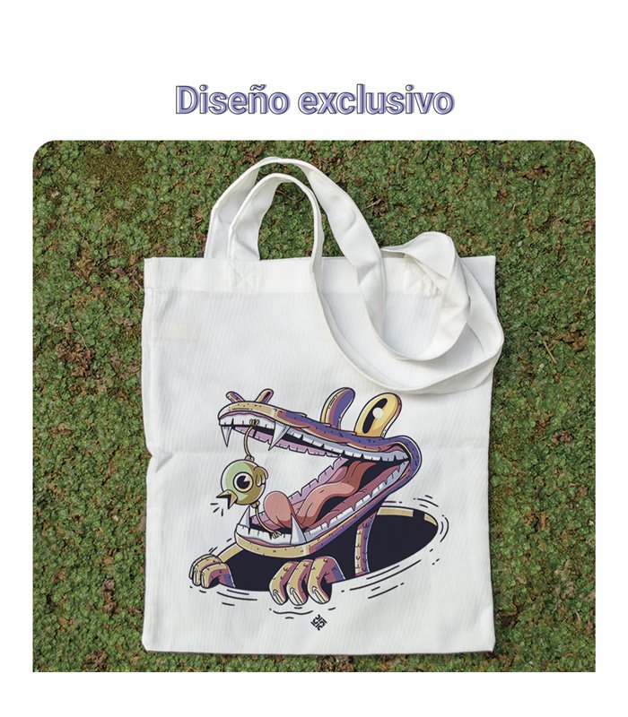 Bolsa de tela Blanca con Ilustración Cocodrilo felíz | Tote Bag Ilustraciones