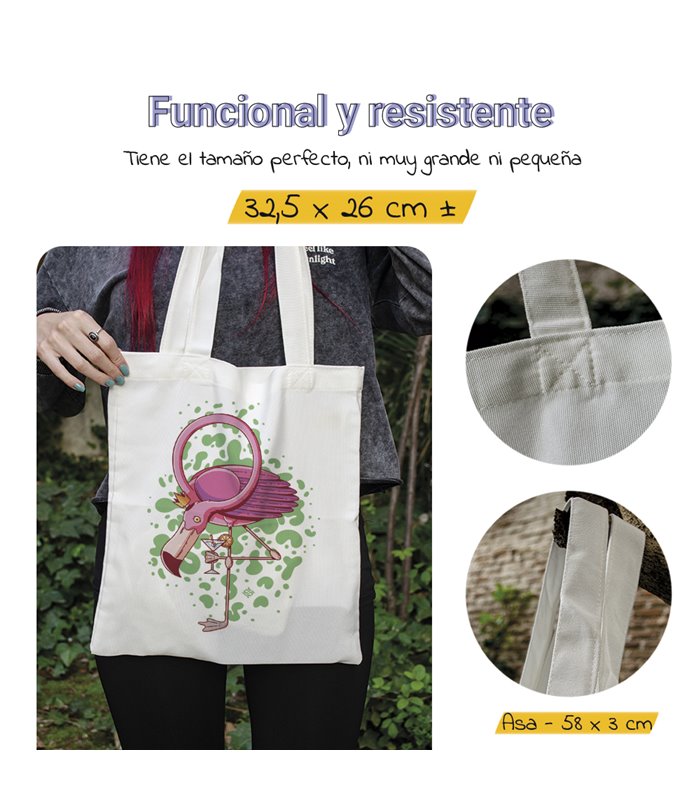 Bolsa de tela Blanca con Ilustración de Flamenco con Coctel | Tote Bag Ilustraciones