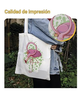 Bolsa de tela Blanca con Ilustración de Flamenco con Coctel | Tote Bag Ilustraciones