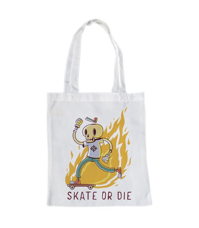 Bolsa de tela Blanca con Ilustración de Skate or Die | Tote Bag Ilustraciones