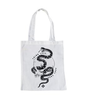 Bolsa de tela Blanca con Calabera Think Less con serpiente | Tote Bag Aesthetic