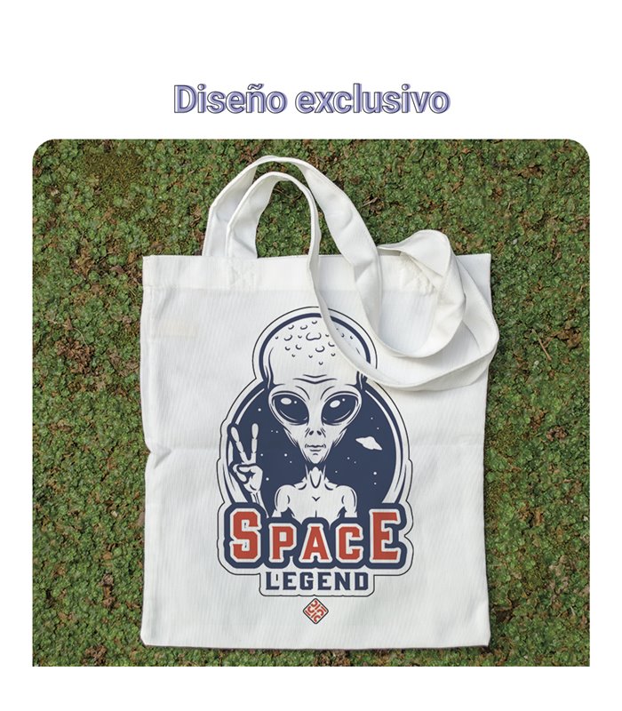 Bolsa de tela Blanca con Alien Space Legend | Tote Bag Friki y Gamer