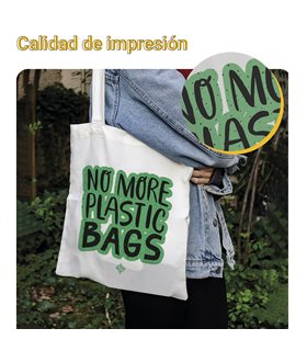 Bolsa de tela Blanca con No more Plastic Bags | Tote Bag Aesthetic