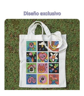Bolsa de tela Blanca con Dibujos animados y coloridos | Tote Bag Ilustraciones