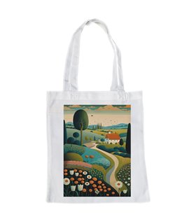 Bolsa de tela Blanca con Ilustración de Paisaje campo de flores | Tote Bag Ilustraciones