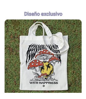 Bolsa de tela Blanca con Feed your Mind - With happiness | Tote Bag Frases