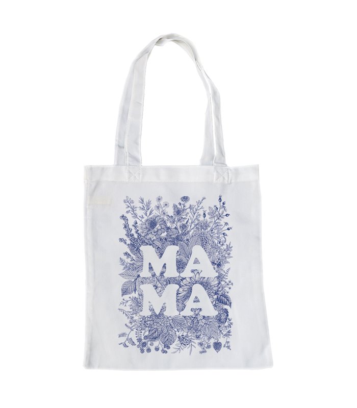 Bolsa de tela Blanca con Mama en Fondo de Flores | Tote Bag Para Mamá