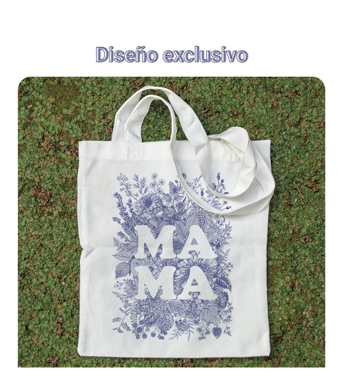 Bolsa de tela Blanca con Mama en Fondo de Flores | Tote Bag Para Mamá
