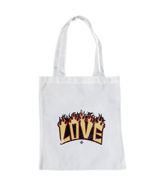 Bolsa de tela Blanca con Love en llamas | Tote Bag Frases