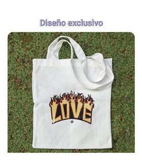 Bolsa de tela Blanca con Love en llamas | Tote Bag Frases