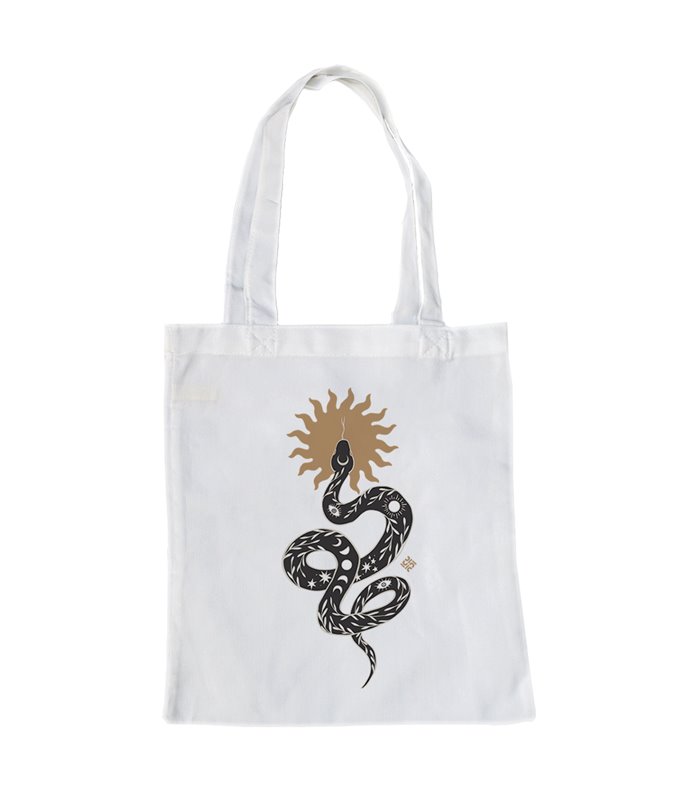 Bolsa de tela Blanca con Serpiente Esotérica y Signo Solar | Tote Bag Esotérico - Gótico