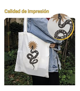 Bolsa de tela Blanca con Serpiente Esotérica y Signo Solar | Tote Bag Esotérico - Gótico