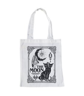 Bolsa de tela Blanca con Gato de dos cabezas - The moon | Tote Bag Esotérico - Gótico