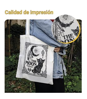 Bolsa de tela Blanca con Gato de dos cabezas - The moon | Tote Bag Esotérico - Gótico