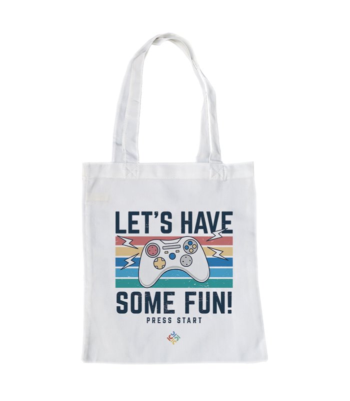 Bolsa de tela Blanca con Let's Have some Fun! - Mando Press Start | Tote Bag Friki y Gamer