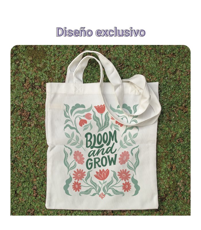 Bolsa de tela Blanca con Bloom and grow | Tote Bag Frases