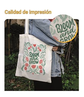 Bolsa de tela Blanca con Bloom and grow | Tote Bag Frases