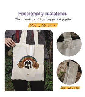 Bolsa de tela Blanca con Self love club | Tote Bag Frases