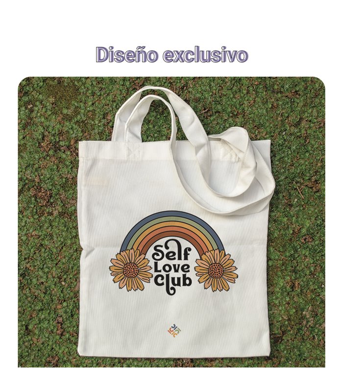 Bolsa de tela Blanca con Self love club | Tote Bag Frases